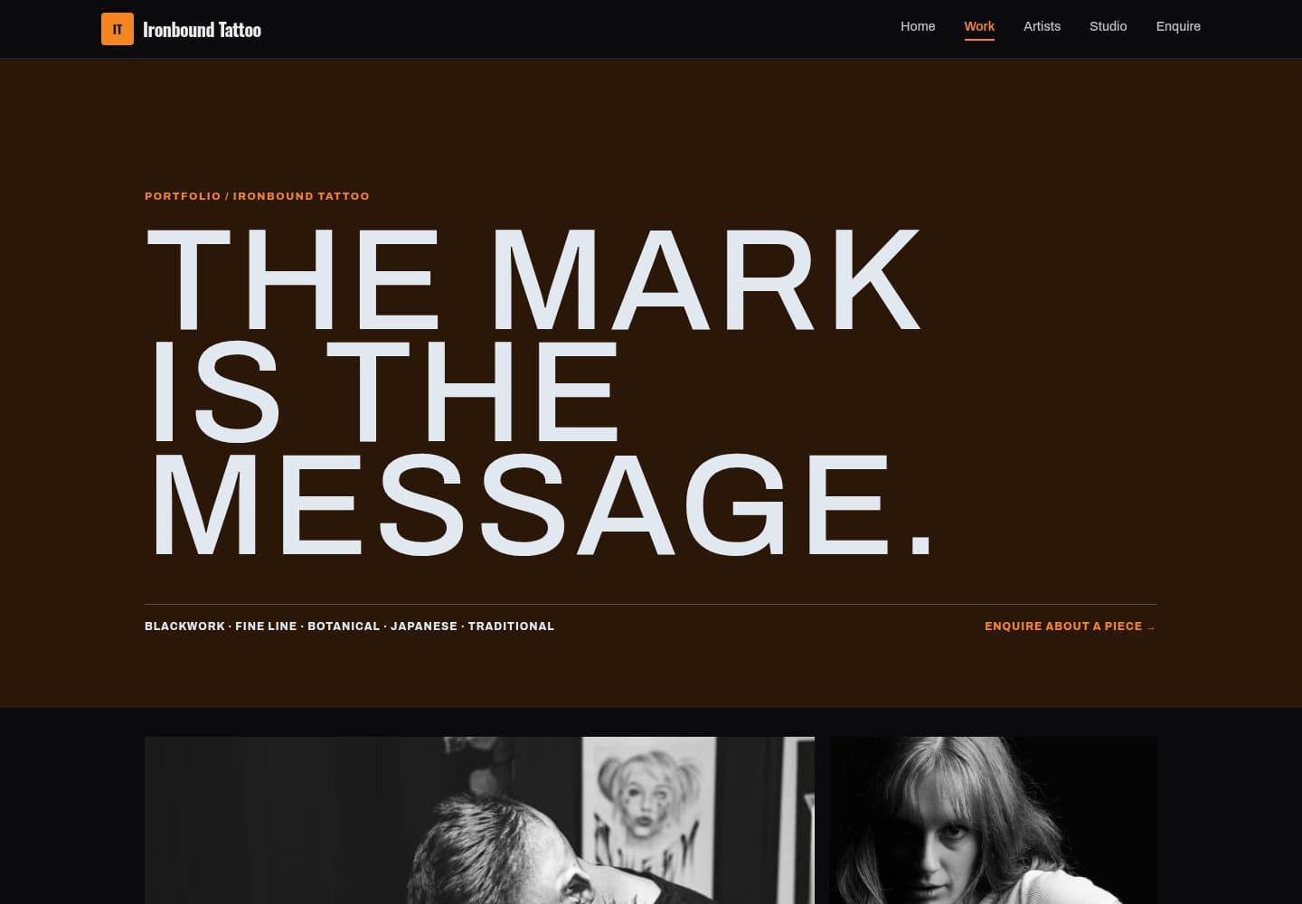 Ironbound Tattoo, a real website generated with BotPool Create (Full site · 5 pages)